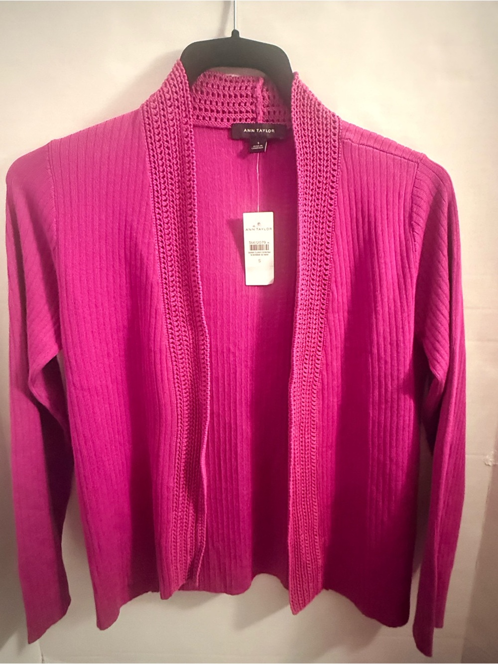 Ann Taylor Fuchsia Open-Front Ribbed Cardigan